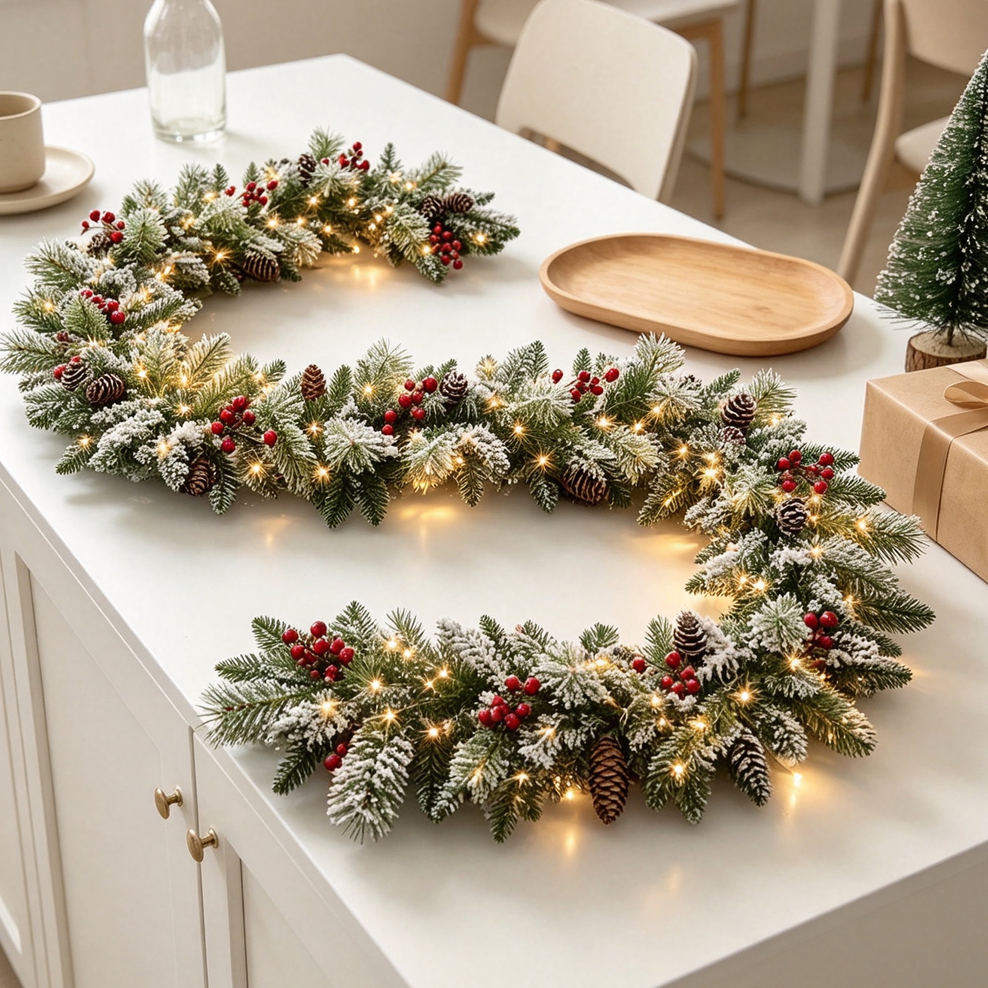 Abble 108" Artificial Christmas Garland, Pre‑Strung Warm‑White LED Lights for Indoor & Outdoor Mantel Stairway Decoration