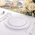 thumbnail image 5 of 60pcs Silver Plastic Plates, Disposable Plastic Party Plates with White Silver Rim Heavy Duty Fancy Wedding Party Plates Include 30 Dinner Plates 10.25" and 30 Dessert Appetizer Plates 7.5", 5 of 6