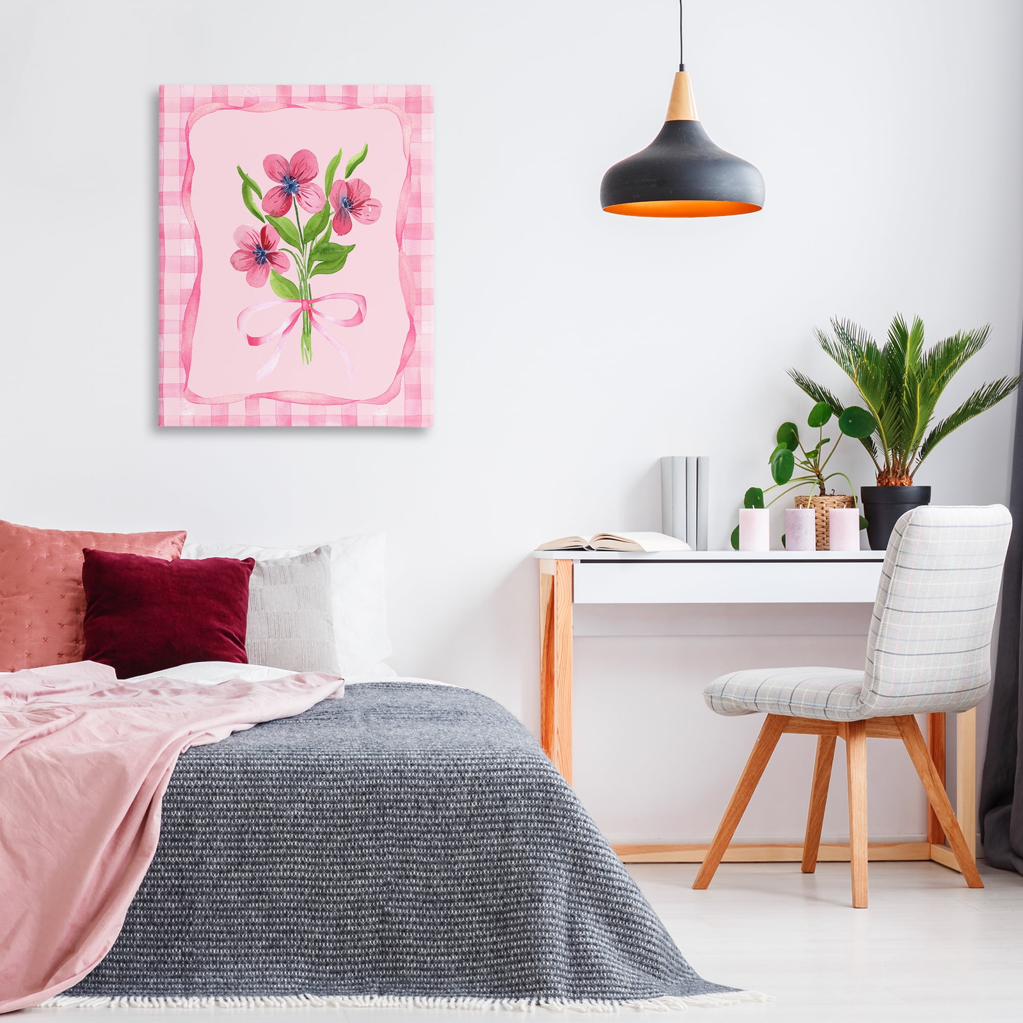Pink Bordered Flower Bundle Canvas Wall Art, design by Nina Jacobs