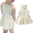thumbnail image 1 of URMAGIC Summer Child Baby Girls Sleeveless Polk Dot Princess Dress Plaid Beach Halter Sundress,1-6 Years, 1 of 9