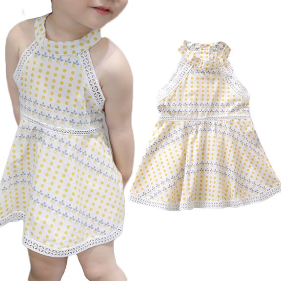 URMAGIC Summer Child Baby Girls Sleeveless Polk Dot Princess Dress Plaid Beach Halter Sundress,1-6 Years