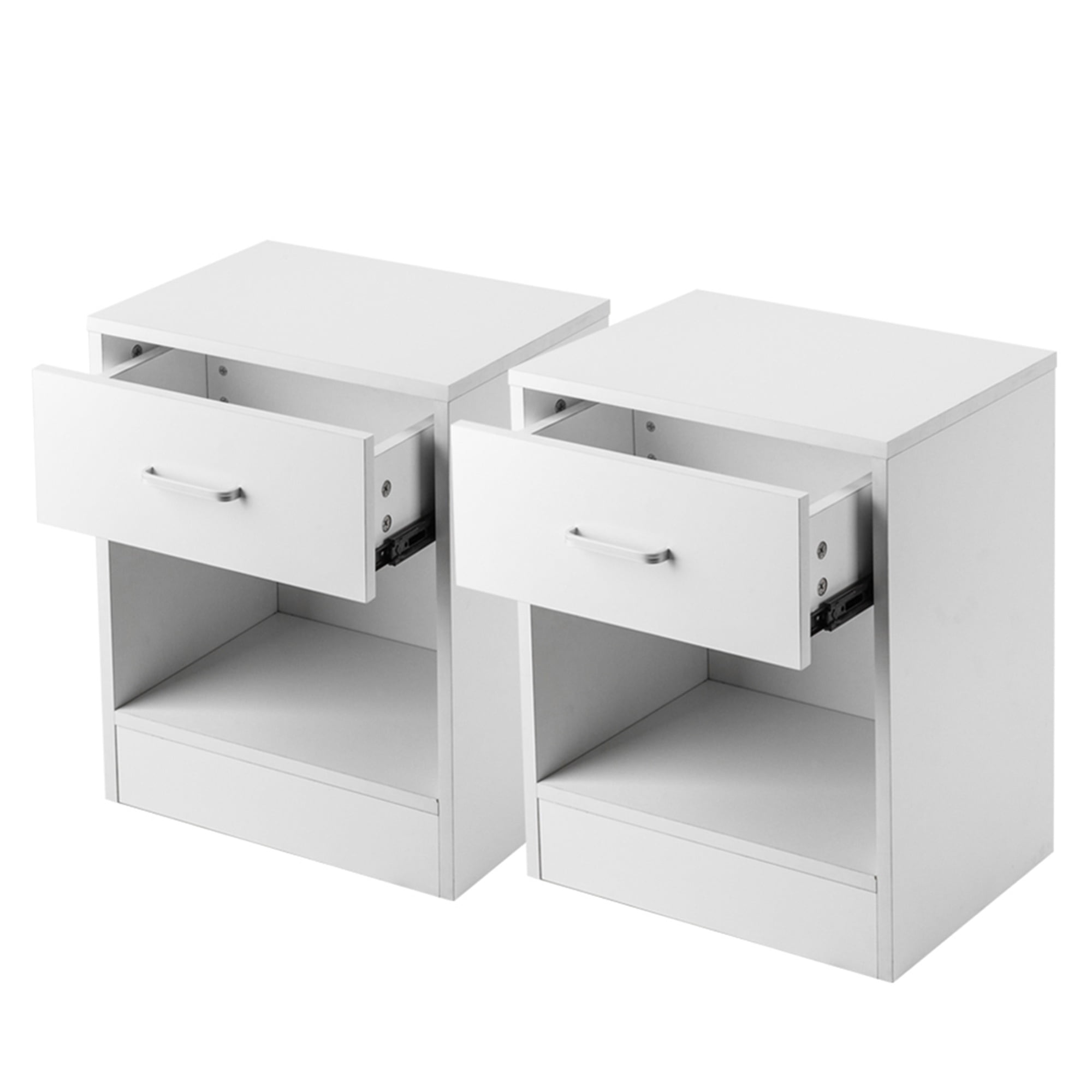 Kepooman 2pcs Night Table, Nightstand Side Table with Drawer for Living Room, White