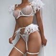 thumbnail image 3 of Traje de lencería sexy fina de encaje transpirable con plumas de malla push up de artesanía compleja popular europea y americana, 3 of 6