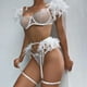 thumbnail image 3 of Traje de lencería sexy fina de encaje transpirable con plumas de malla push up de artesanía compleja popular europea y americana, 3 of 6