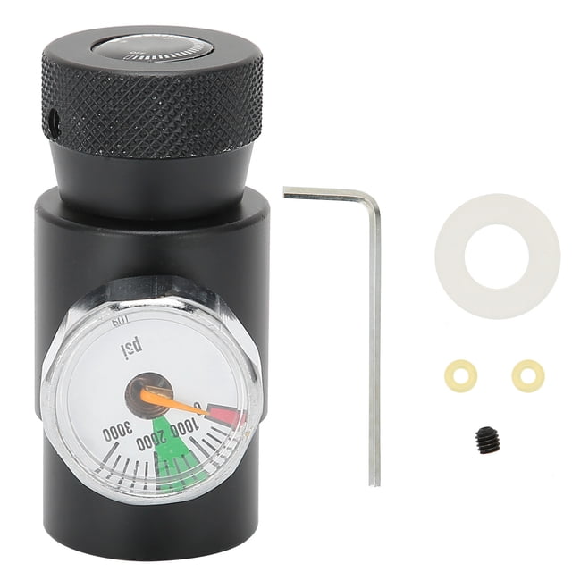 Válvula adaptadora de recarga de CO2 ajustable con cabezal macho de 8 mm, manómetro ASA de 3000 psi, color negro
