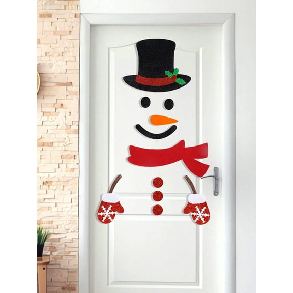 Christmas Felt Stickers Set – Cute Santa Claus, Snowman & Reindeer Door and Window Decorations, Removable PVC Holiday Wall Stickers for Home, Shop, and Party Decor