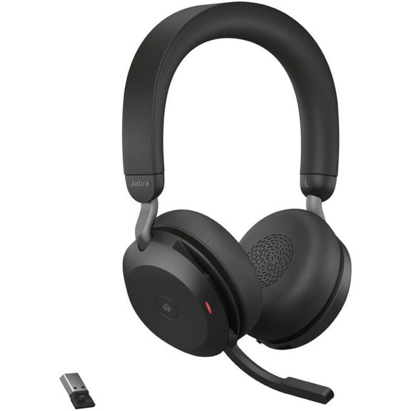 Pre-Owned Jabra Evolve2 75 PC Wireless Headset with 8-Microphone Technology - Dual Foam Stereo Headphones with Advanced Active Noise Cancelling, USB-A Bluetooth Adapter and MS Teams-Compatibility - Black