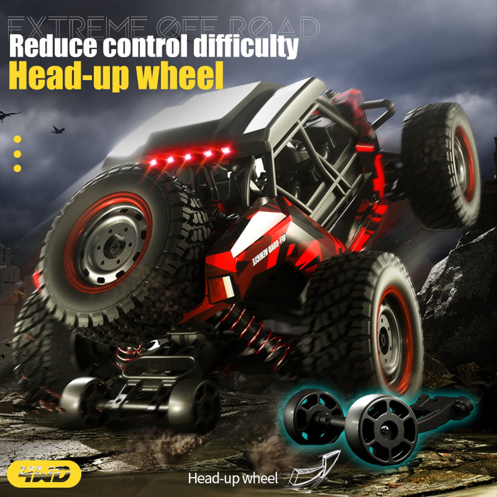 1/16 Scale Remote Control Truck, 38+ KMH High Speed 4WD Off-Road RC Car for Adults，2.4GHz All-Terrain Desert Truck with 2 Rechargeable Batteries