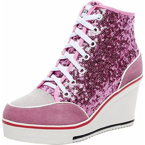Women's High-Top Canvas Sneakers, Wedge Heel with Lace-Up Design Fashion Casual Walking Shoes