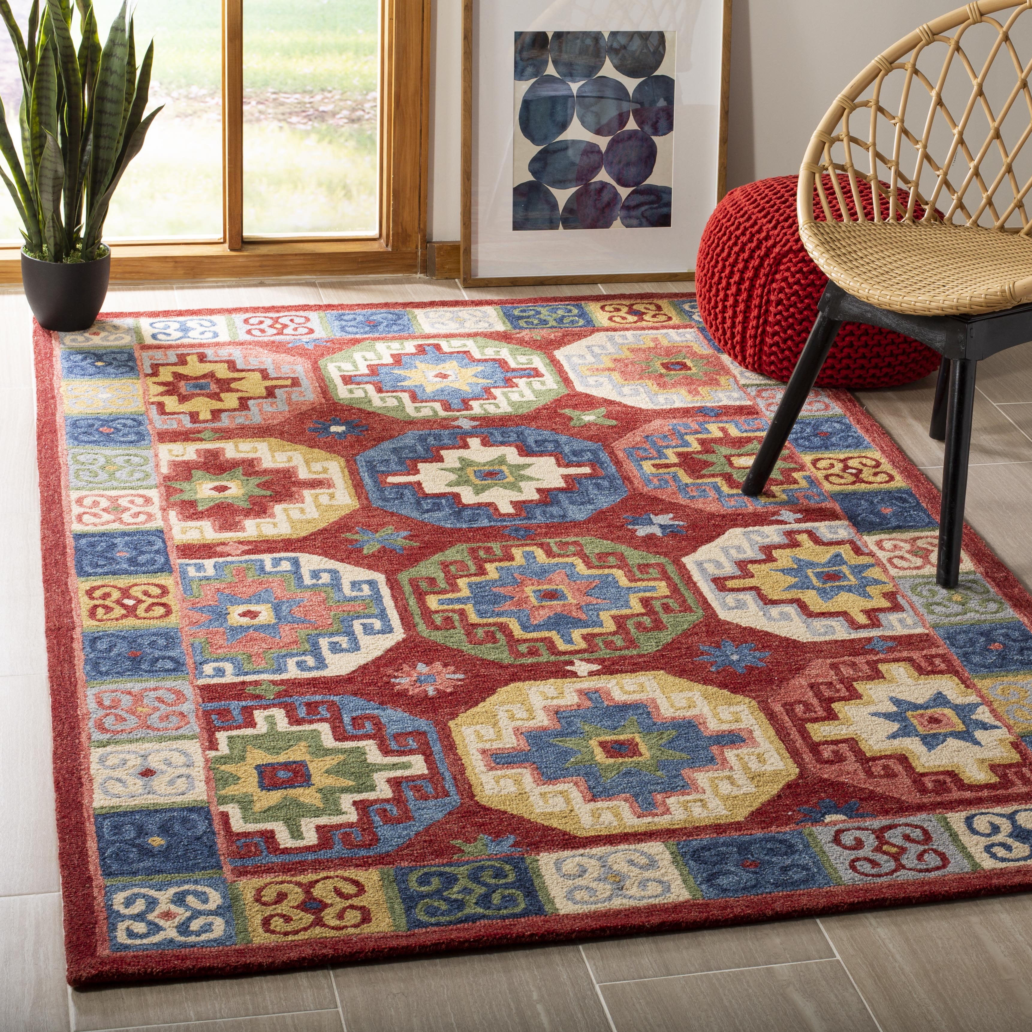 SAFAVIEH Aspen Amala Geometric Area Rug, Red/Blue, 7' x 7' Square