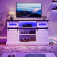 thumbnail image 6 of TV Stand for 65 TV with LED Lights, Modern Farmhouse Wood Entertainment Center with Sliding Barn Door for Living Room, White, 6 of 8