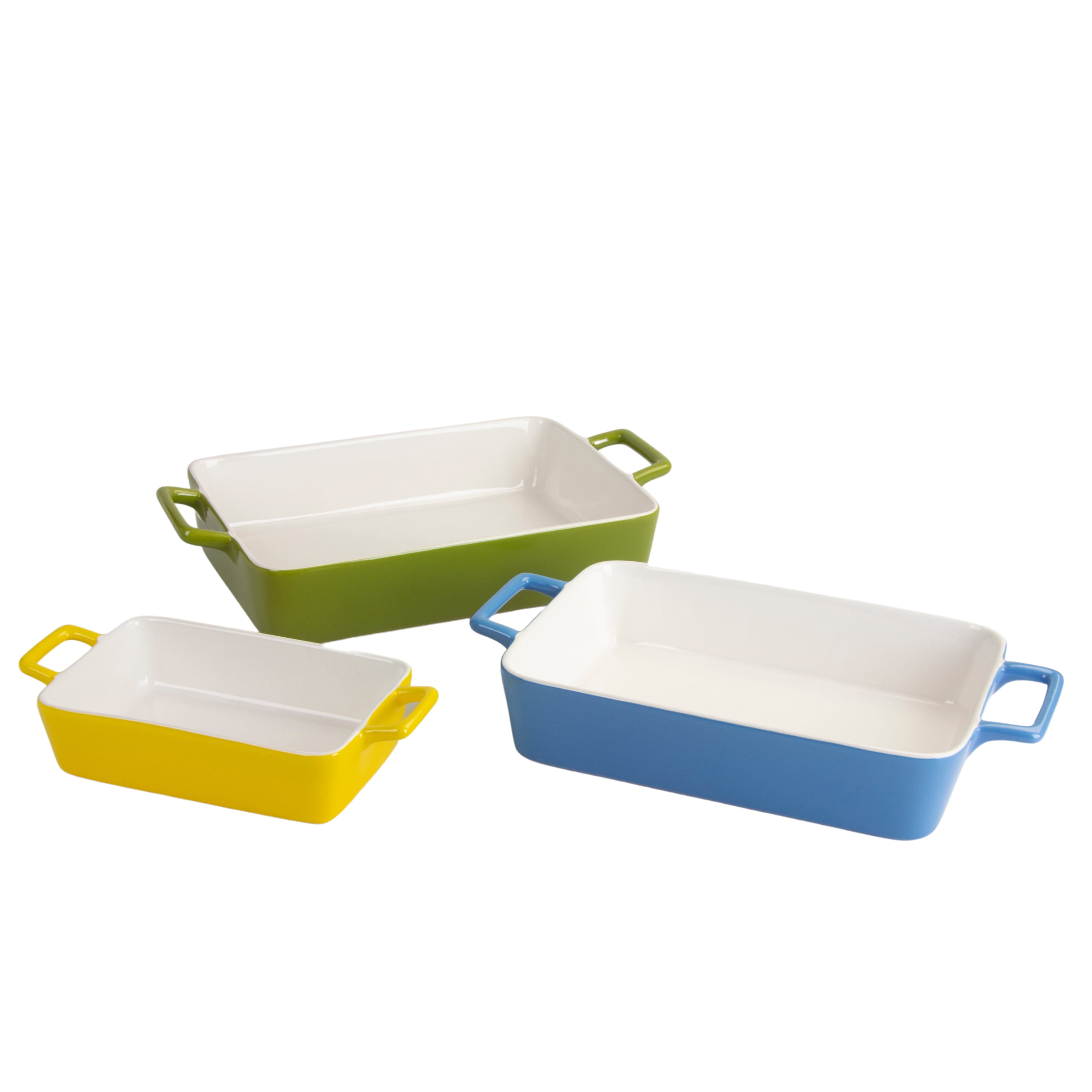 10 Strawberry Street Nested Stoneware Bakeware with Handles, Set of 3, Multi Color