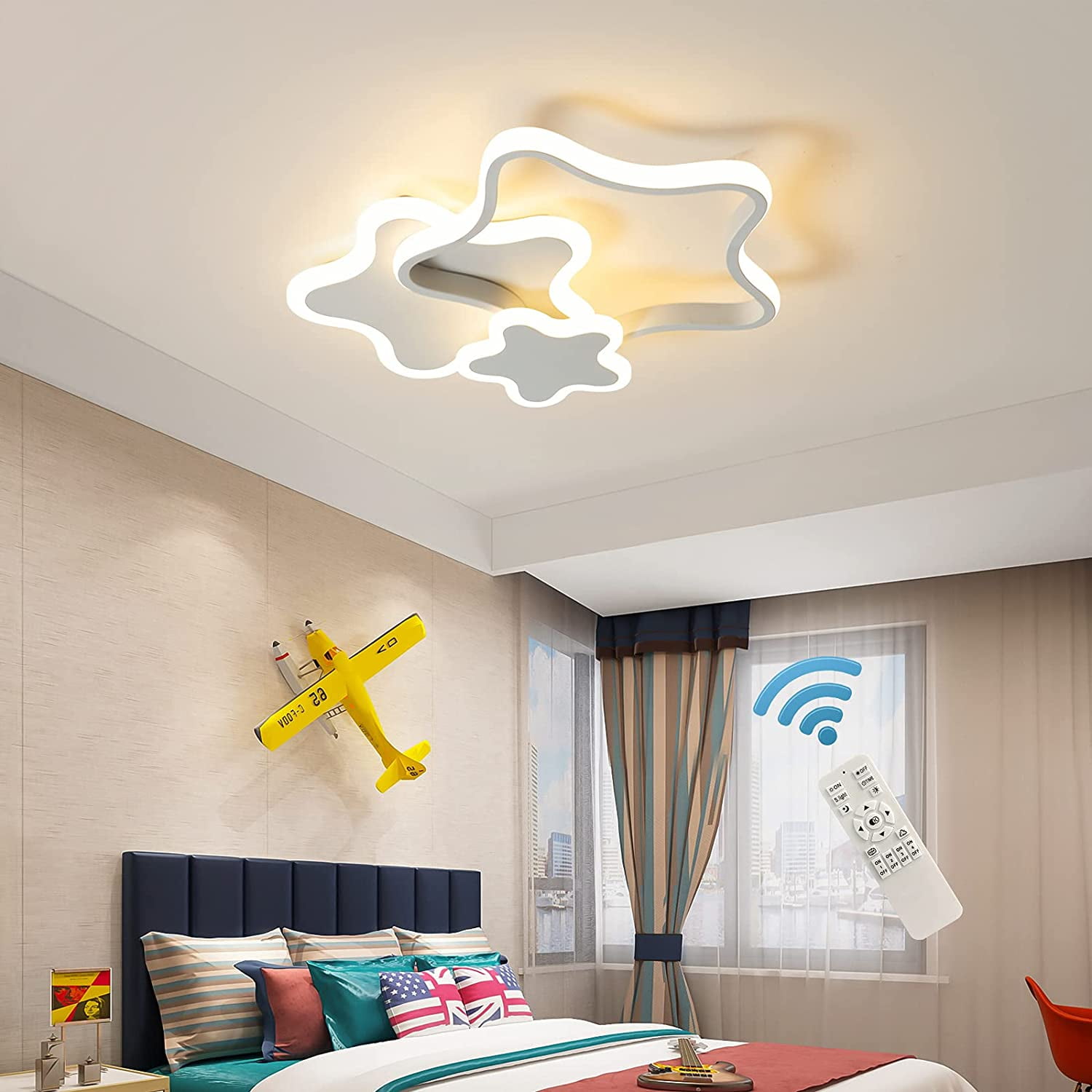 Garwarm Dimmable LED Lights, Modern Acrylic Shape Ceiling Lamp, Children Room Bedroom Living Room Flush Mount Chandelier Ceiling Lighting Fixtures with Remote, 32W/White - Walmart.com