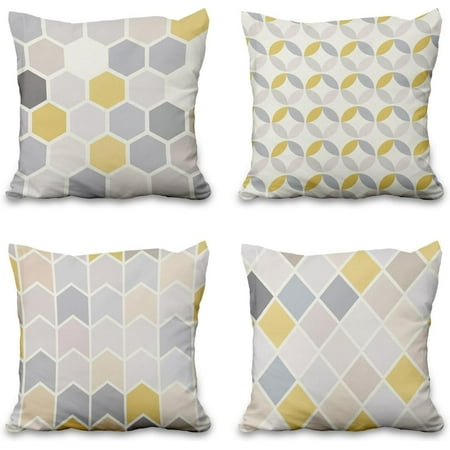 4 Pcs/Set Geometric Throw Pillow Covers Geometric Hexagon Round Quads Simples Patchwork Color Pattern Marble Linen Pillow Cases for Outdoor Sofa Couch Decorative 16 x16