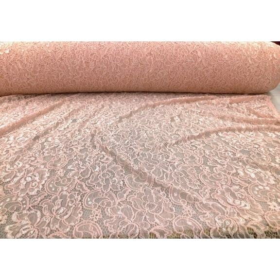 Embroidered Stretch Lace Apparel Fabric Sheer Floral Metallic Pale Pink UU410