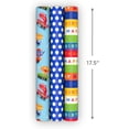 thumbnail image 4 of Hallmark Kids Birthday Wrapping Paper Mini Rolls, 3-Pack (Monsters, Cars, Stripes, Blue with White Polka Dots) for Birthdays, Parties, Celebrations, Any Occasion - 60 Sq. Ft. Total, 4 of 4