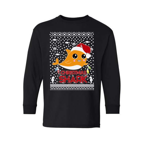 Awkward Styles Christmas Long Sleeve Shirt for Kids Youth Boys Girls Orange Xmas Shark Shirt