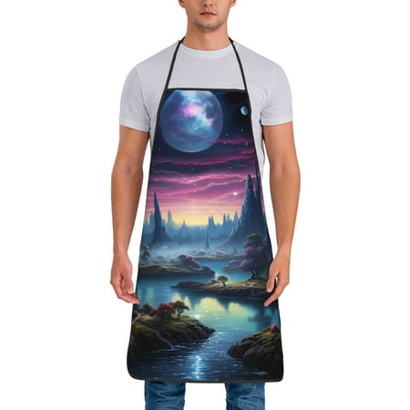 

Lukts Fantasy Landscape Starry Night Print Unisex Tie-Up Aprons Bibs for Chef Kitchen Grill Beverage Shop