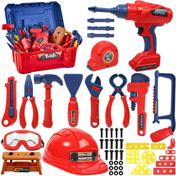 Toys Games Kids,Christmas Decorations Toys Clearance,Kids Tool Set 48 Pcs Kids Tool Set Pretend Play Kids Toys with Tool Box and Electronic Toy Drill Toy Tools for Toddler Boys Girl Kid Child Ages 3+