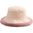 thumbnail image 5 of CoCopeaunts Large Bucket Hat Women Vintage Corduroy Splicing Plush Brim Fishing Hats Foldable Winter Fashion Warm Basin Hat, 5 of 8
