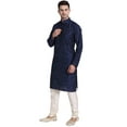 thumbnail image 3 of SKAVIJ Men's Art Silk Printed Kurta Pajama Set Festive Wear Suit Blue XL, 3 of 6