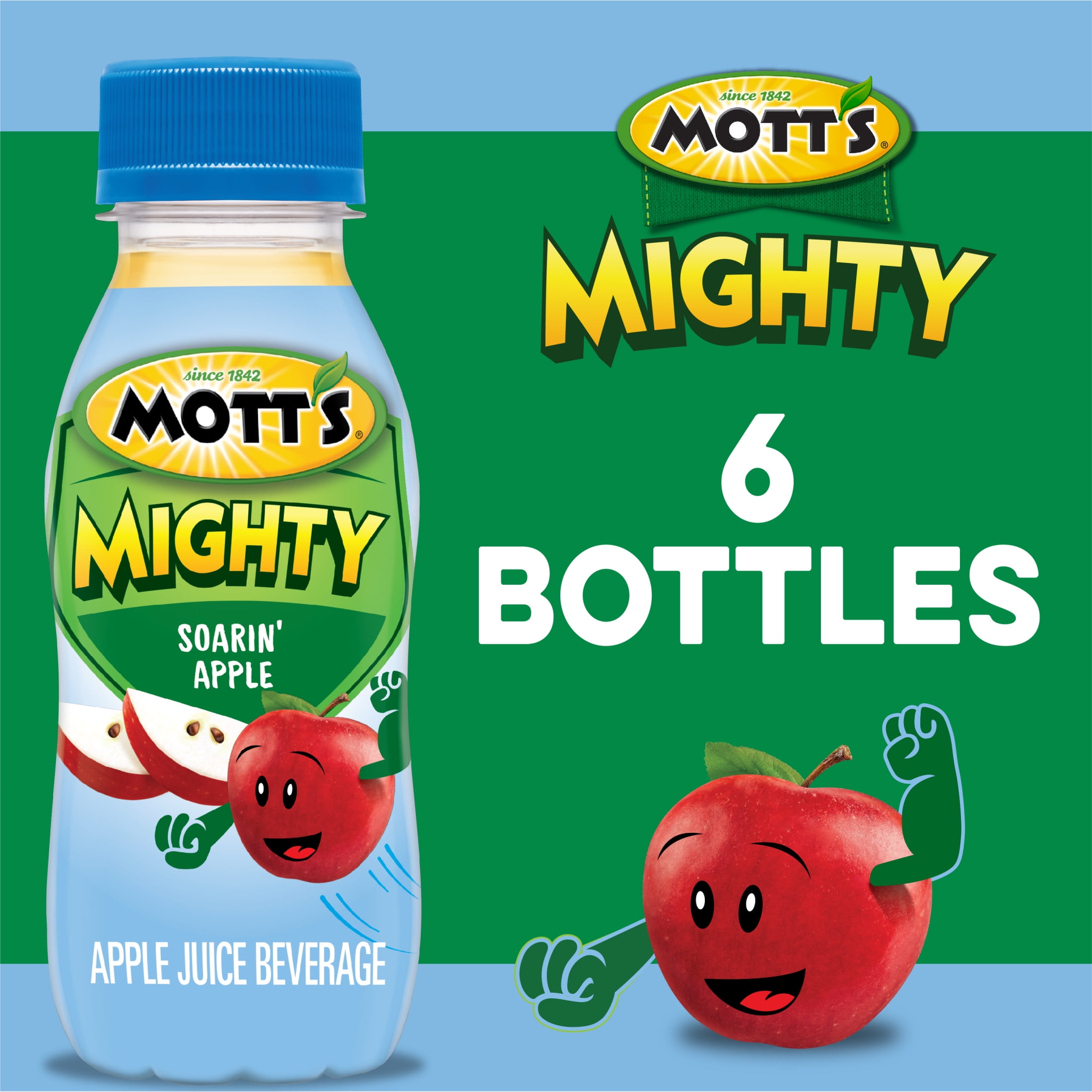 Mott's Mighty Soarin' Apple Juice, 8 fl oz, 6 Count Bottles