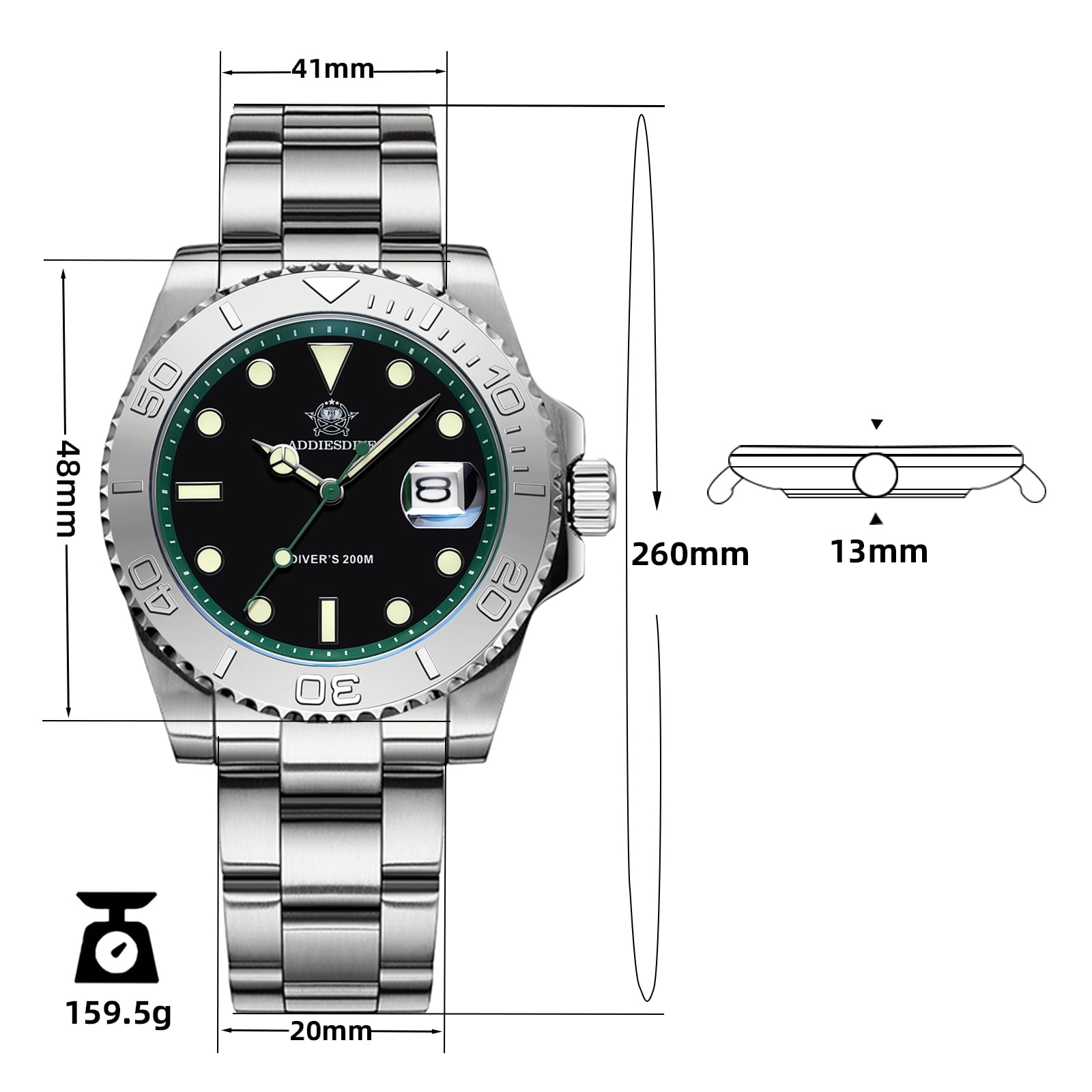 ADDIESDIVE Men’s Dive Watch 200m Waterproof - Japanese Quartz Movement, Stainless Steel with Ceramic Bezel & Super Luminous BGW9 Dive Watch for Men