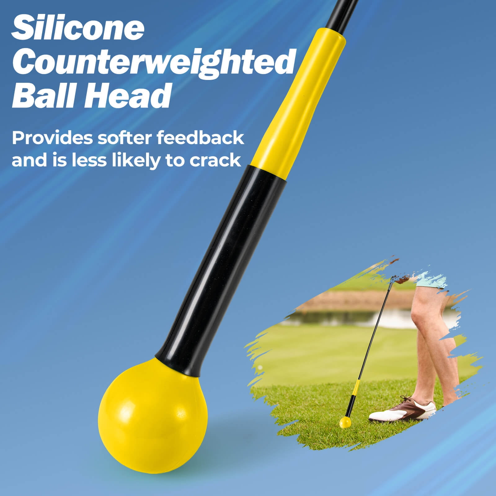 Costway 40" Golf Swing Trainer Aid with Weighted Head for Grip Rhythm Flexibility Balance Yellow