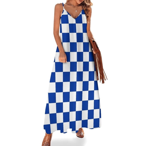 Vestido sin mangas con cuadros de Kentucky en azul y blanco, vestido de verano para mujer coreana, vestido de verano para mujer, vestido largo para mujer