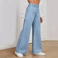 thumbnail image 2 of Elastic Waist Jeans for Women, Audhol Women's Wide Leg Jeans High Wasited Elastic Waist Baggy Denim Pants Pull on Jeans for Women Light Blue M, 2 of 8