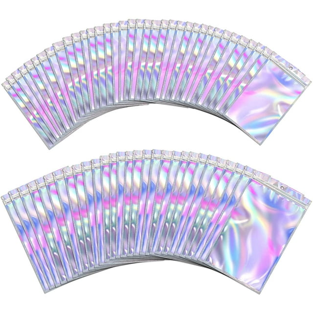 resellables a prueba de olores con cierre de cremallera, bolsas de almacenamiento de alimentos, bolsas de plástico para embalaje de papel de aluminio, bolsas holográficas de color arcoíris Ormromra MZQ-1173-2