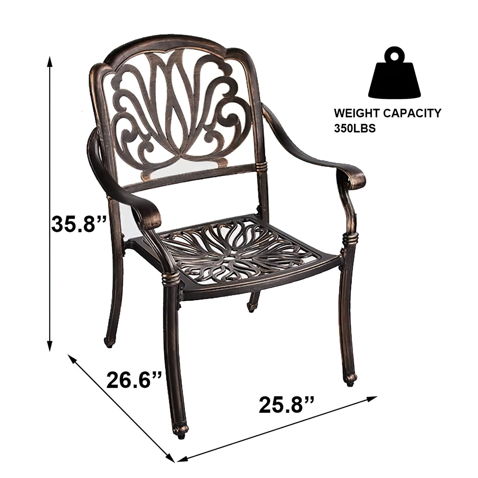 Magic Union 2 Piece Outdoor Cast Aluminum Dining Chairs with Khaki Cushion