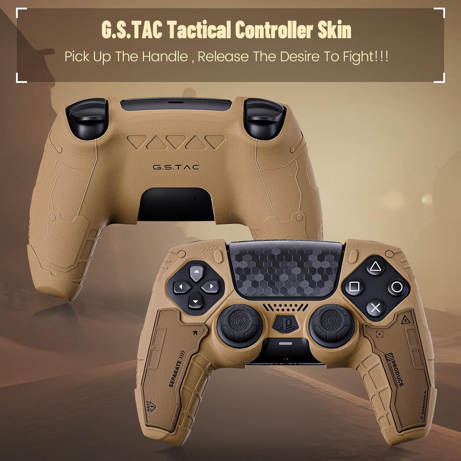 GeekShare G.S.TAC Tactical PS5 Controller Skin Protective Cover Case +Thumb Grips+Stickers Desert Yellow