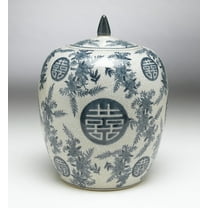 Zeckos AA Importing 59761 Blue And White Round Jar With Lid