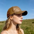 thumbnail image 6 of Adjustable Leather Peaked Cap, Unisex Classic Baseball Cap, Solid Color Outdoor Sun Shade Hat, Durable Wear Resistant Headwear for Outing Shopping Outdoor Activity Retro Fashion Casual Cap,Khaki, 6 of 9