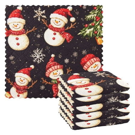 Christmas Cut Snowman Kitchen Cloth Dish Towels for Drying Washing Absorbent Dish Rags Reusable soft kitchen dishcloth set 6 Pack