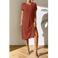thumbnail image 5 of Women's Ribbed Knit Dress with Asymmetrical Neck Short Sleeves Knee Length Casual Urban Wear 95% Polyester 5% Spandex, 5 of 10