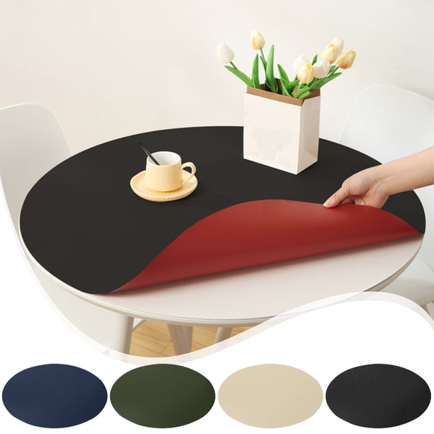 Mantel Redondo de Cuero | Diseño Bicolor de Doble Cara | Mantel Individual Impermeable y Resistente Al Calor | Tamaño Redondo de 40 Cm | Colores: Rojo, Azul, Amarillo, Verde, Gris, Caqui y Café