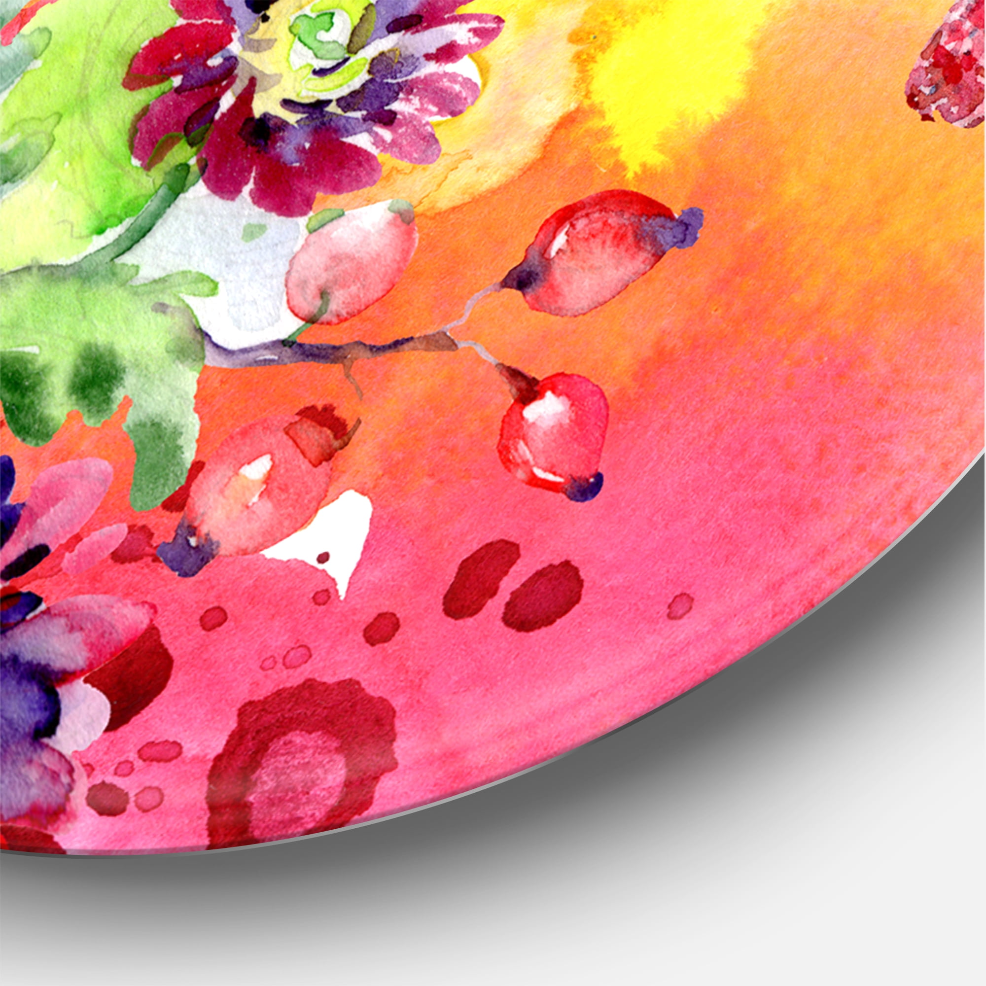 Designart 'Wildflowers and Vibrant Wild Spring Leaves' Modern Circle Metal Wall Art 29x29 - Disc of 29