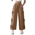 thumbnail image 3 of XPMWRP Womens Fall Wide Leg Pants Bow Tie Loose Sweatpants Elastic Waist Casual Drawstring Baggy Workout Pant Without Pocket Coffee L, 3 of 9