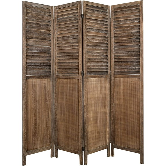 Proman Products Rancho Shutter 4 Panel Room Divider FS17190, Folding Screen, Privacy Screen, Room Partition, Paulownia Wood, (Max Extend) 60.75" W x 0.75" D x 67" H, Rustic Brown