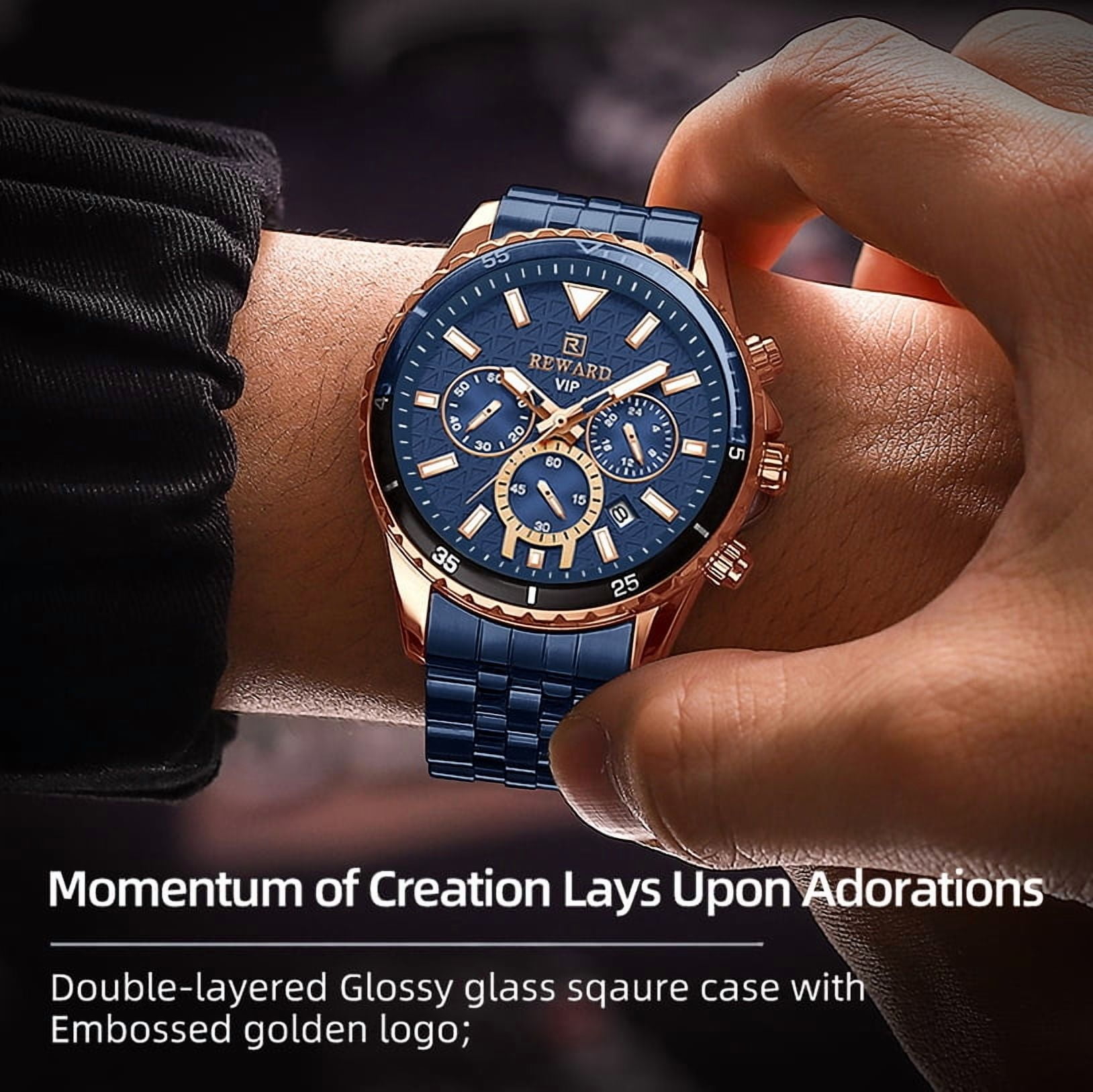 Mens Watches Analog Quartz Chronograph Stainless Steel Watches for Men 30M Waterproof Men's Wrist Watches with Calendar Luxury Business Work Casual Watch Elegant Gifts
