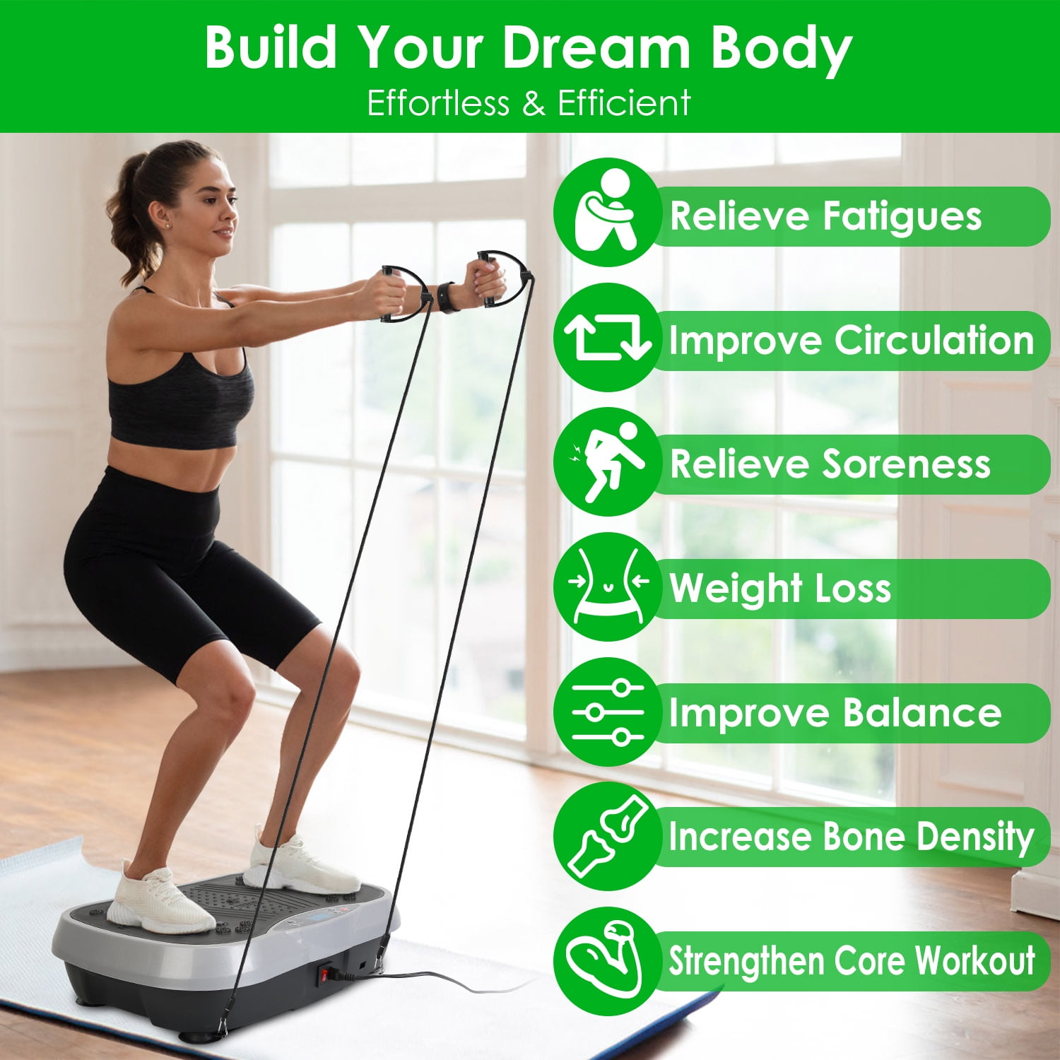 Zorpupoa 1Pc  Exercise Machine Vibrating Plate Exercise Machine with Resistance Band Remote Control Home Gym Equipment Lymphatic Drainage Weight Loss for Women Men Black