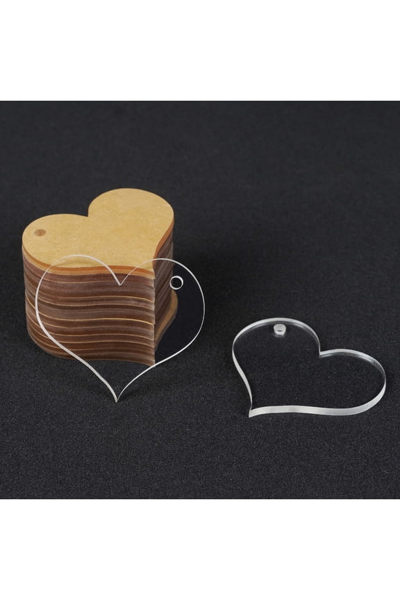 1.5" inches Heart Shape With Hole Clear Acrylic Ornament Blank Transparent Keychain Pendantsfor DIY Crafts Projects - Pack of 25, 3mm Thickness - GH
