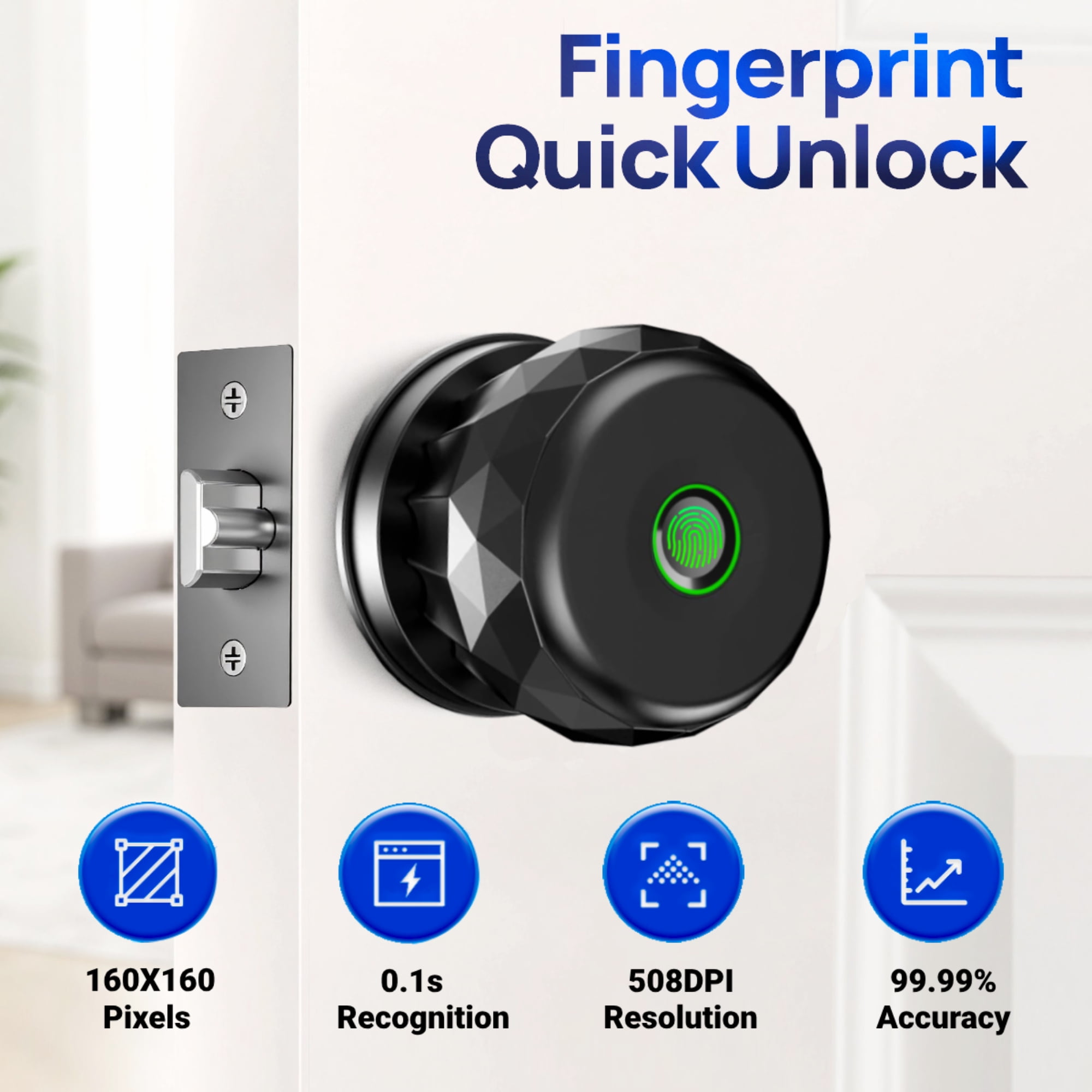 Door Knob,Blacksmith Smart Door Knob With 3 Ways Quick Unlock,Smart Door Lock,Black