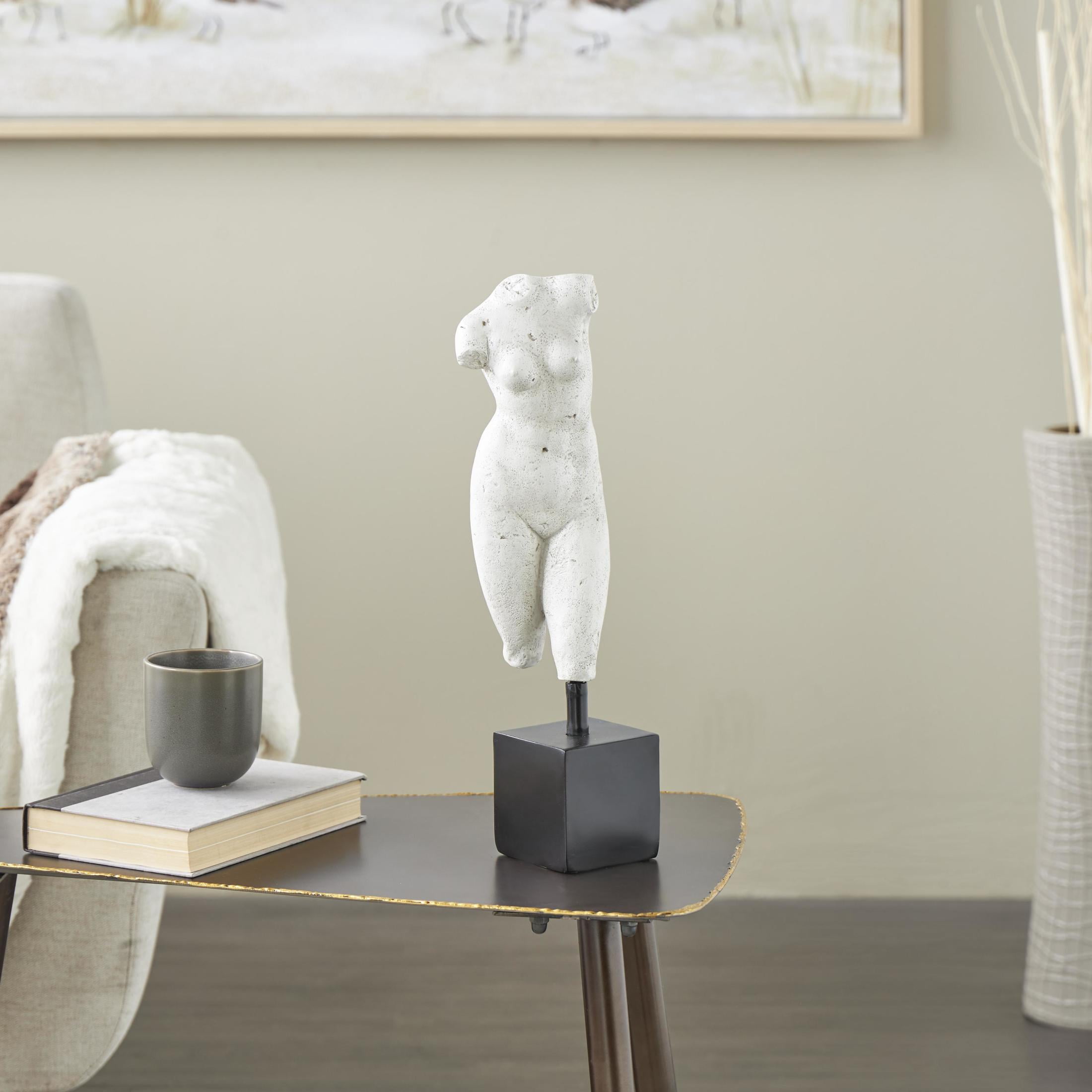 5" x 17" White Polystone People Sculpture with Black Square Base, by DecMode