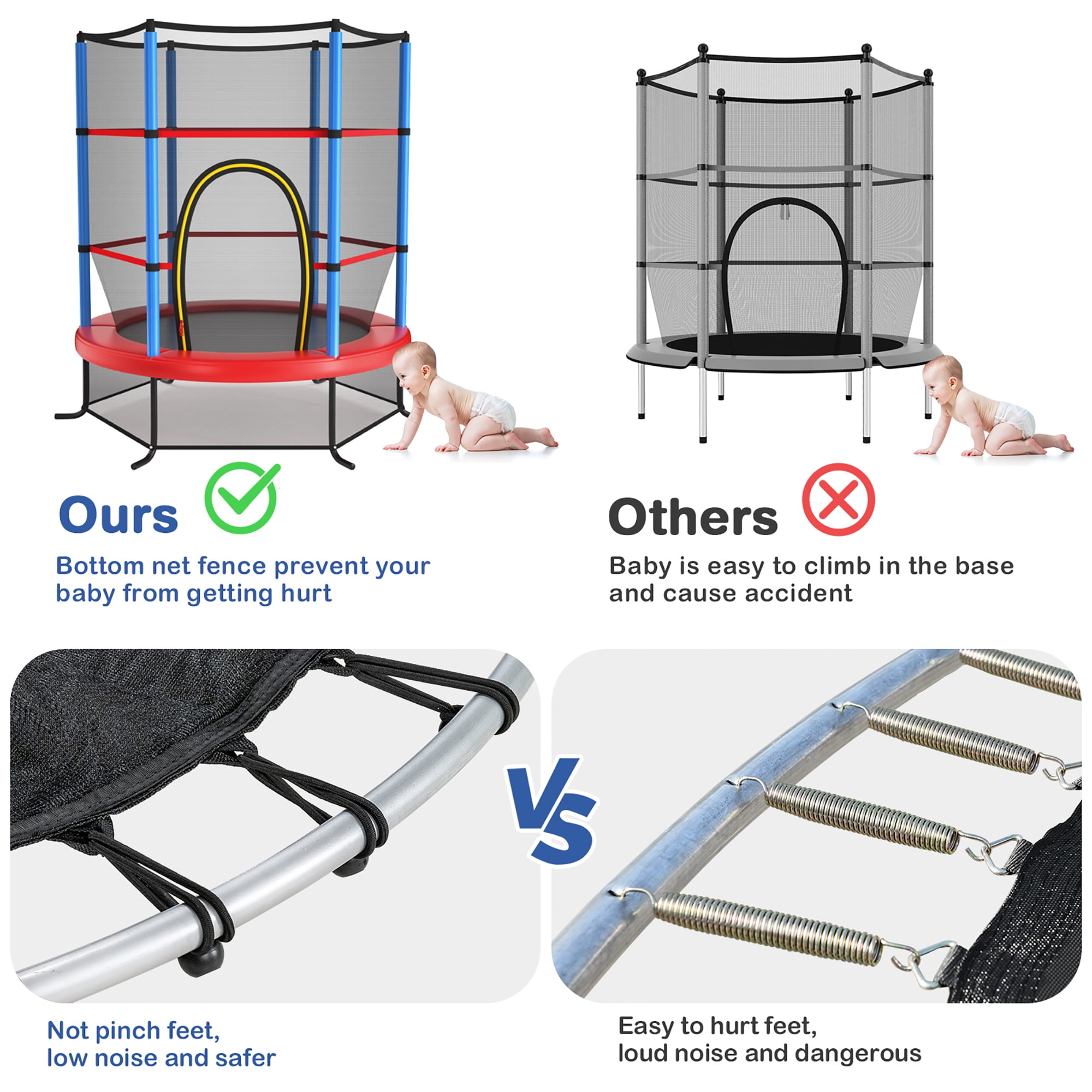 Costway 55" Kids Trampoline Bouncing Jumping Mat Recreational Trampoline W/Enclosure Net