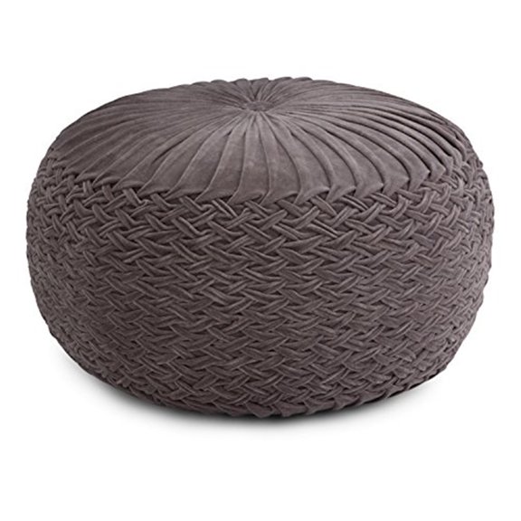 Grafton Boho Round Pouf in Grey Velvet Fabric
