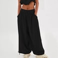 thumbnail image 4 of Pantalones Holgados Informales de Algodón para Mujer, de Pierna , con Costuras de Cordón y Bolsillos. Negro XL, 4 of 7