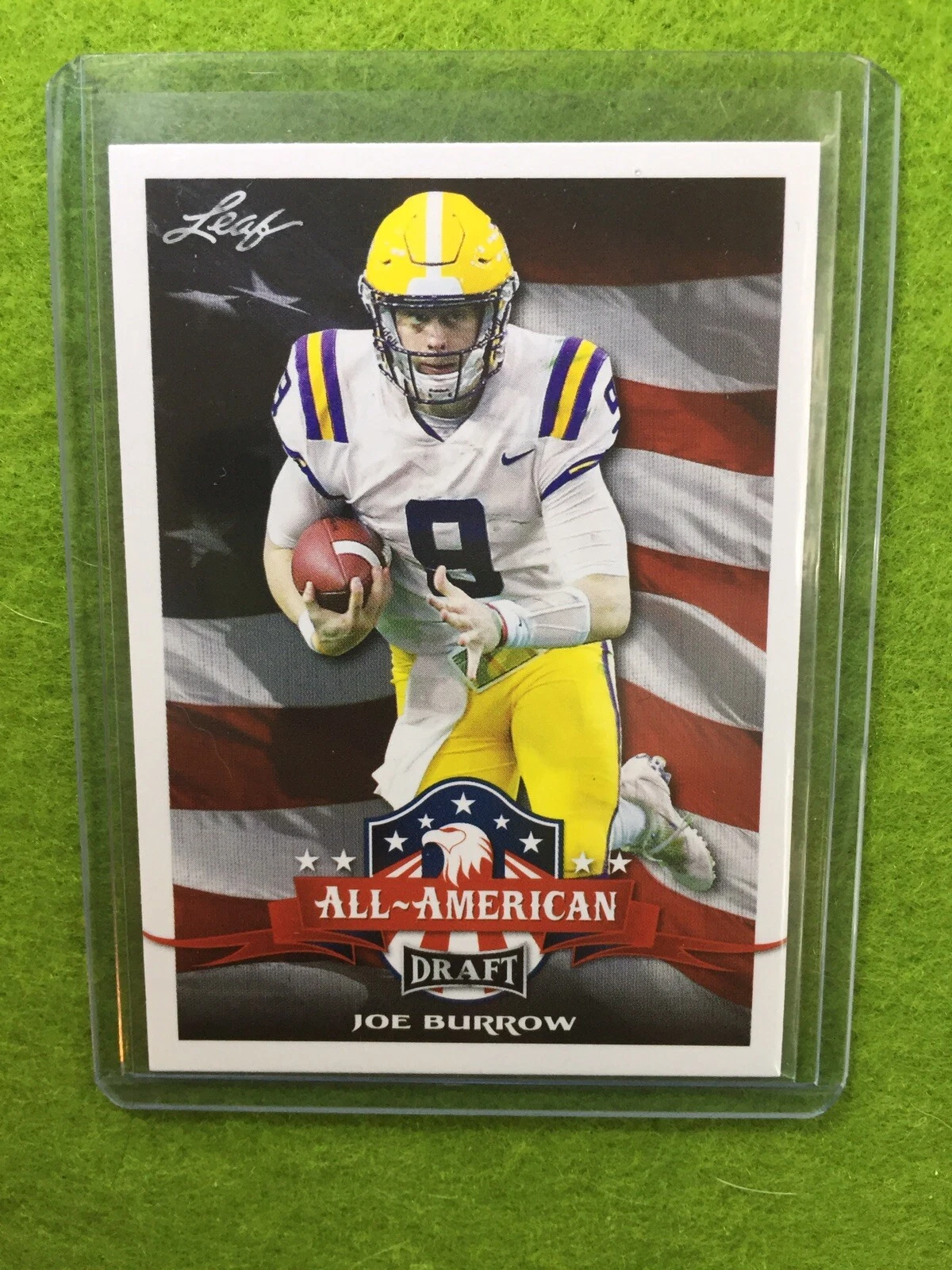 JOE BURROW ROOKIE CARD JERSEY #9 LSU RC 2020 Leaf Football All-American BENGALS